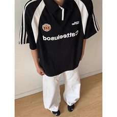 美式复古polo衫短袖t恤男夏季撞色拼接字母印花宽松休闲TX029，男装Polo衫，星座1116A（原606A-3）
