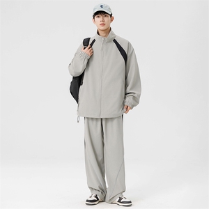港风青少年情侣运动宽松拼接长袖夹克休闲裤套装TZ92 P90图片