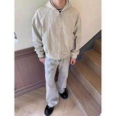 高街重磅做旧拉链连帽外套潮牌卡其色宽松夹克外套LF1012p125特，男装夹克，电商D256-2(原A064-2)