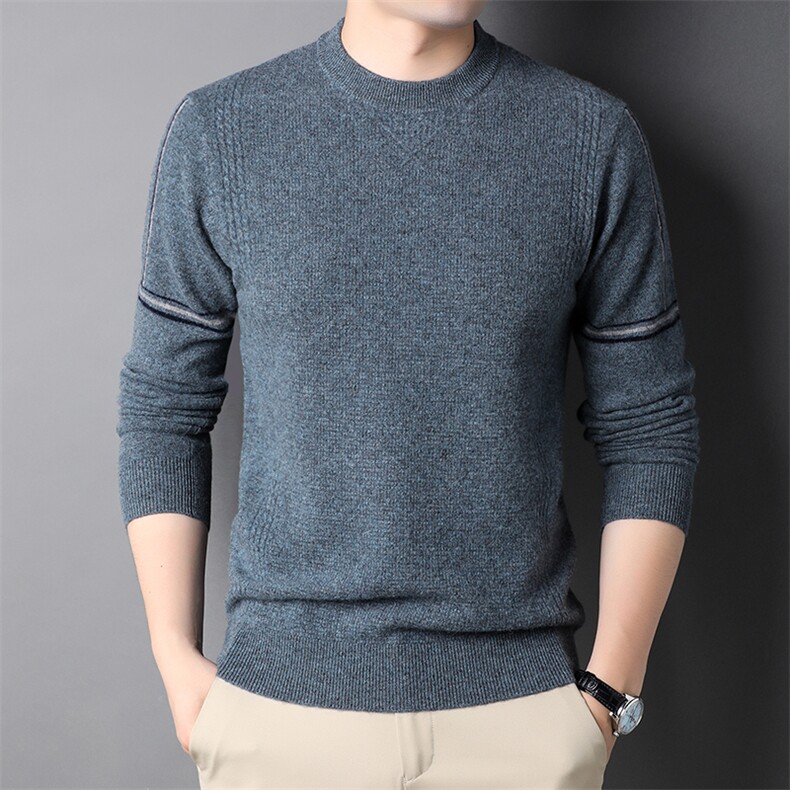 秋冬男士长袖羊毛毛衣男纯色圆领针织打底上衣QLM77811-P170，男装针织衫/毛衣，电商B212（原钱塘6029）