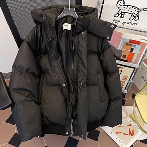 现货5W件冬季三防重磅boxy短款羽绒连帽PU皮棉衣外套防风加厚棉服图片