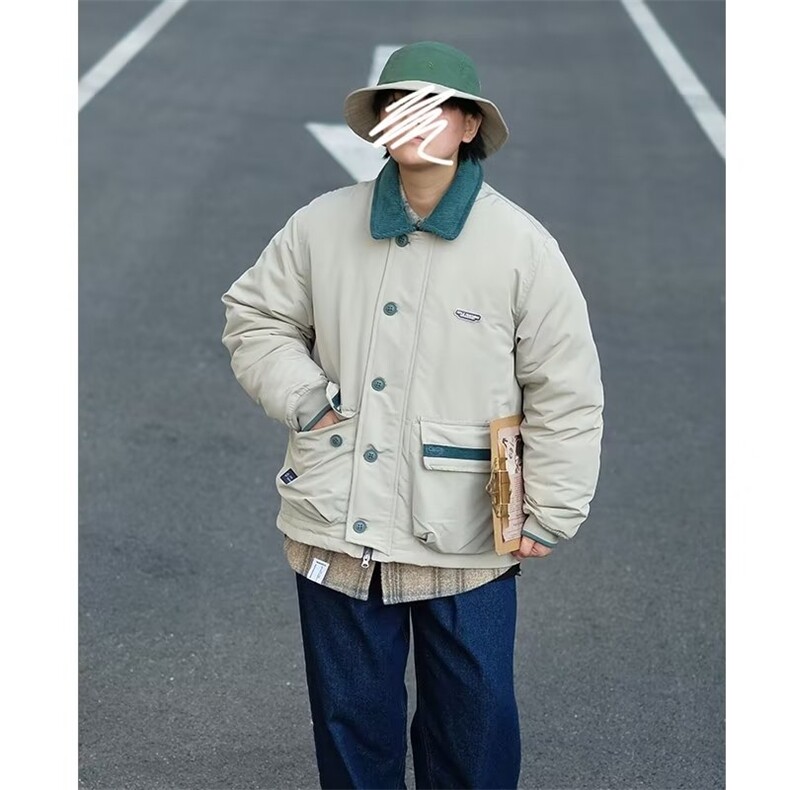 冬季vintage日系复古翻领宽松工装潮牌男加厚羽绒服夹克情侣外套图片