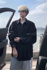 衬衫男秋季新款港风宽松大码灯芯绒扎染刺绣长袖衬衣CS8102-P42，男装衬衫，星座214-3