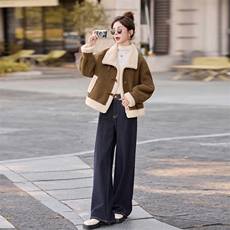 2025年冬季时尚潮流宽松型驼绒立领单排多扣，女装羊羔毛/颗粒绒，秀美人生