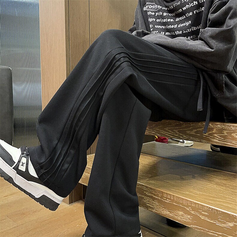 大货在仓宽松阔腿裤折皱直筒痞帅潮流男士情侣休闲裤K2301-P39，男装休闲裤，星座201-4