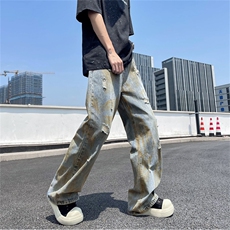 夏季新款港风美式复古水洗做旧直筒休闲牛仔裤脏脏裤ZK3582-P48，男装牛仔裤，星座313A(原308A-2)