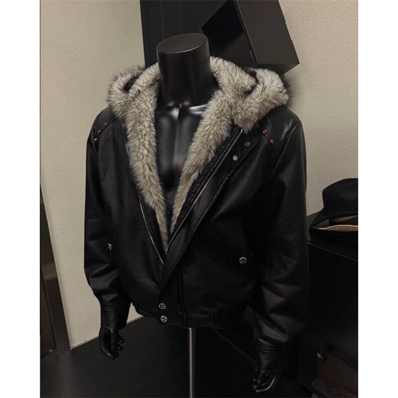 重磅座山雕加绒皮衣棉服男冬季连帽大毛领棉衣外套LS50433-P145图片