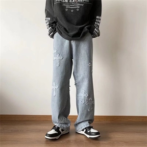 高街美式vibe风裤子男女ins潮牌牛仔裤男夏季宽松阔腿裤K1247-P45,45岁妈妈小衫搭配图片