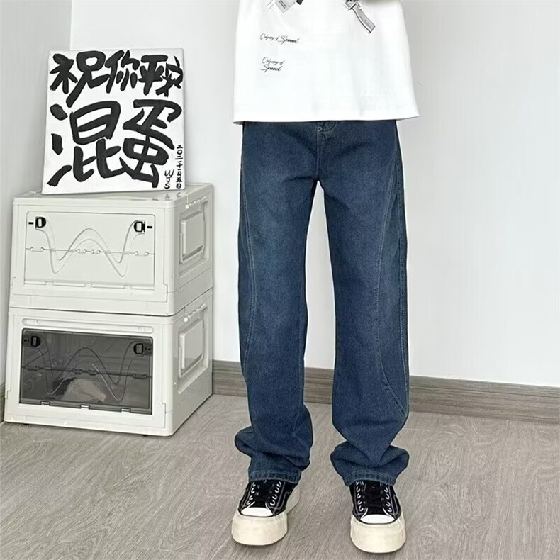 复古水洗牛仔裤男美式高街直筒裤子oversize休闲长裤9分裤-K088,男装牛仔裤,星座601-2