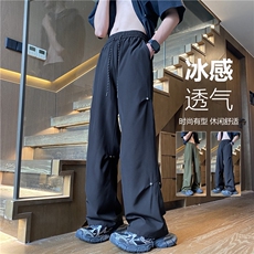 抖音品质夏季新款冰丝透气潮流宽松休闲裤B315-K24190-特p35控68，男装休闲裤，电商B315