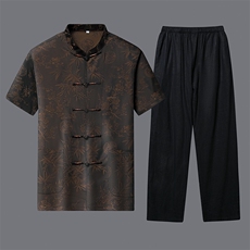 夏季唐装男士休闲短袖套装风爸爸装爷爷装汉服SFC-9876-P98，男装民族服装，星座1105-3