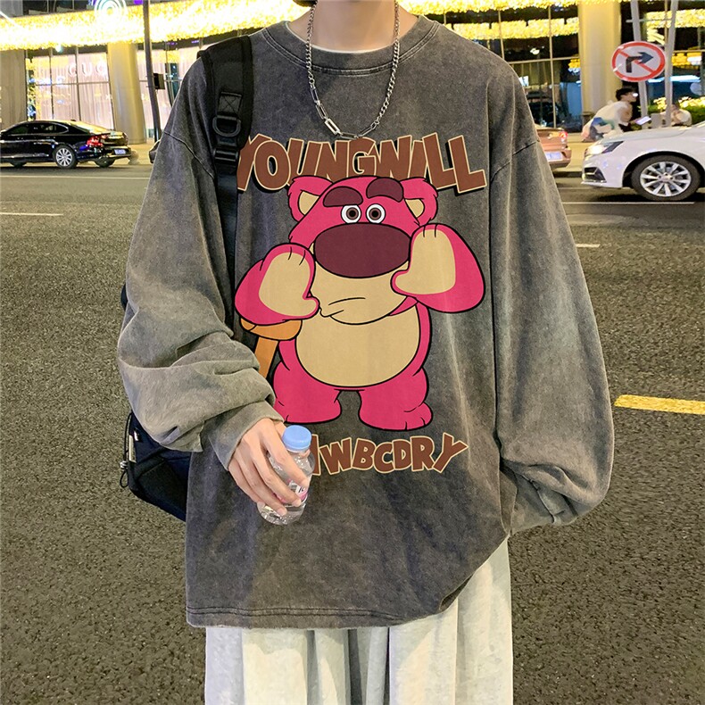 直播品质重磅纯棉美式蜡染水洗做旧潮牌宽松长袖t恤CT326特P38,男装T恤,电商A486