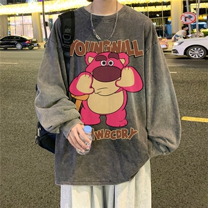 直播品质重磅纯棉美式蜡染水洗做旧潮牌宽松长袖t恤CT326特P38