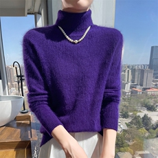 秋冬季新款舒适时尚百搭高翻领貂绒衫，女装针织衫/毛衣，冬贝尔貂绒