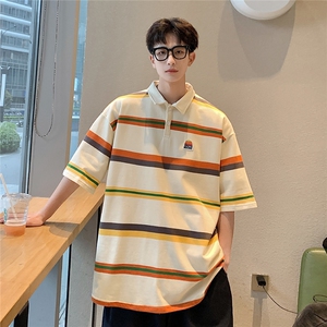 1美式条纹短袖polo衫男女大码M-5XL翻领短袖T恤男DP77010P50控78图片