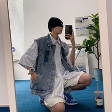 牛仔马甲男夏季潮牌毛边复古坎肩背心ins潮流炸街青少年无袖外套，男装背心/马甲，星座516A