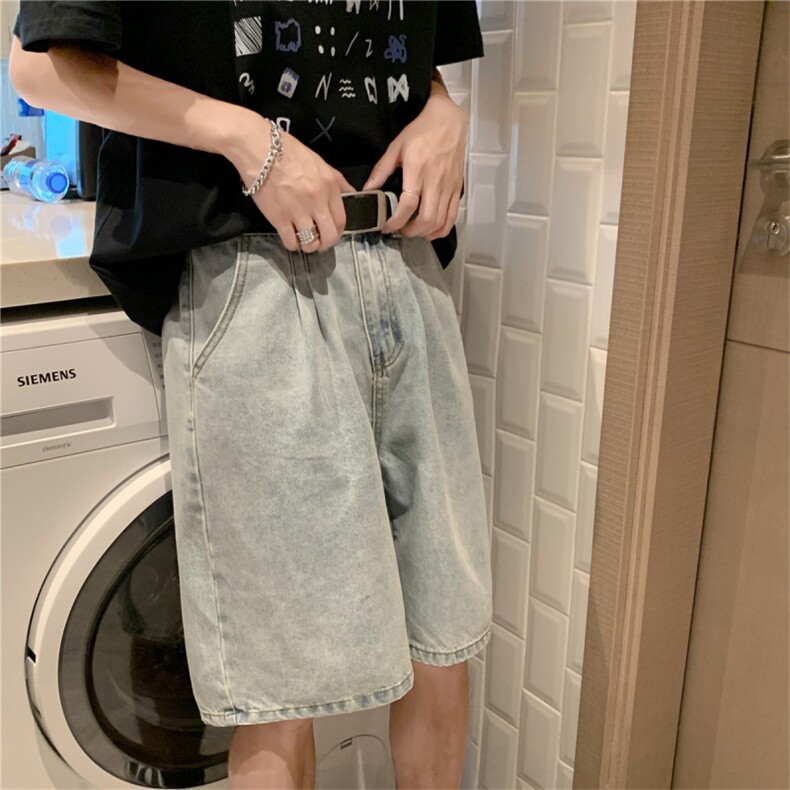 水洗做旧五分牛仔短裤男女宽松中裤阔腿裤子23新款夏季YH18/P35,男装牛仔裤,电商D256-3(原A064-3)