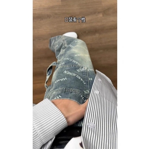 【现货】DT78-特P48美式高街满印斜字母工装牛仔裤男潮图片