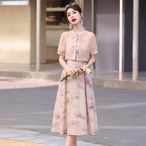 【昔】新中式流苏盘扣开衫外套+碎花吊带连衣裙24夏女图片