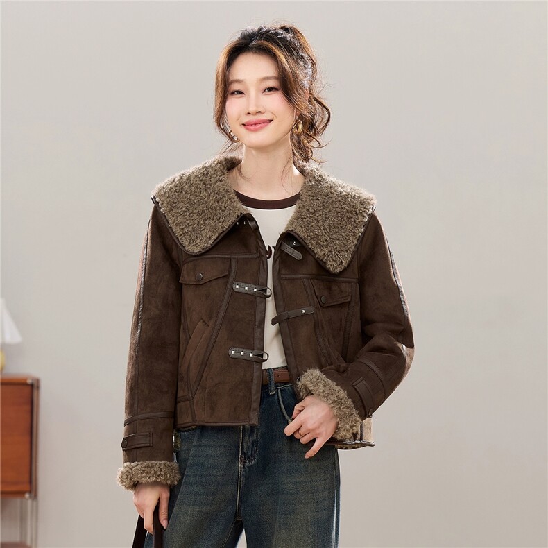 皮绒外套冬独特超好看2025超火百搭上衣，女装羊羔毛/颗粒绒，文熹诺