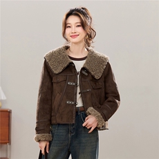 皮绒外套冬独特超好看2025超火百搭上衣，女装羊羔毛/颗粒绒，文熹诺