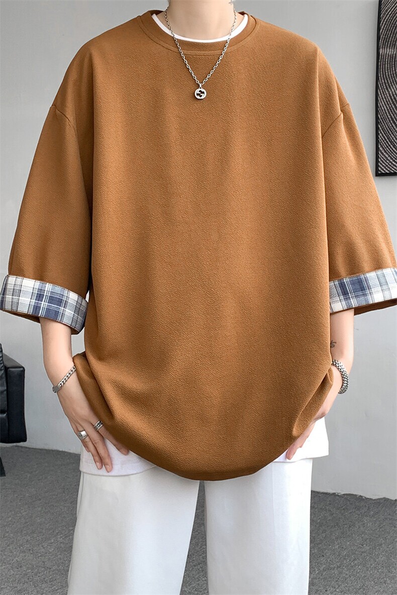 8XL-M特大码短袖男夏季高品质冰丝五分袖拼色宽松大码T恤DX308P38,男装T恤,电商D206-1