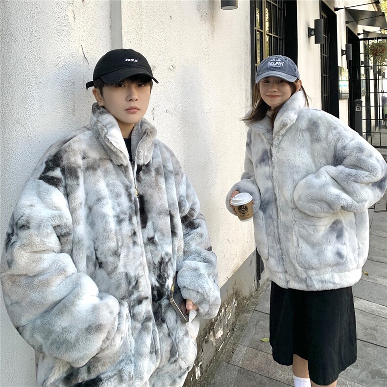 1港风情侣羊羔毛扎染大码M-5XL毛绒s棉服外套男YG7503P128控168，男装棉衣，星座226-2