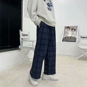 新款休闲裤直筒潮流潮牌ins港风宽松百搭格子阔腿长裤秋k320-p35图片