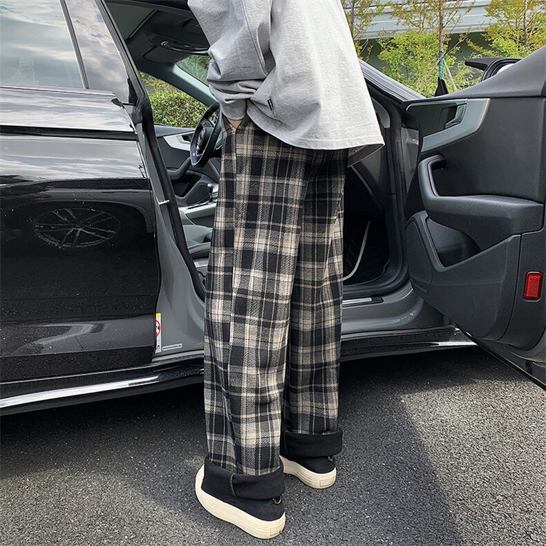 12加绒格子裤秋冬复古宽松慵懒拖地裤阔腿裤XZ211-1-K2463-P65,男装卫衣,星座211-1