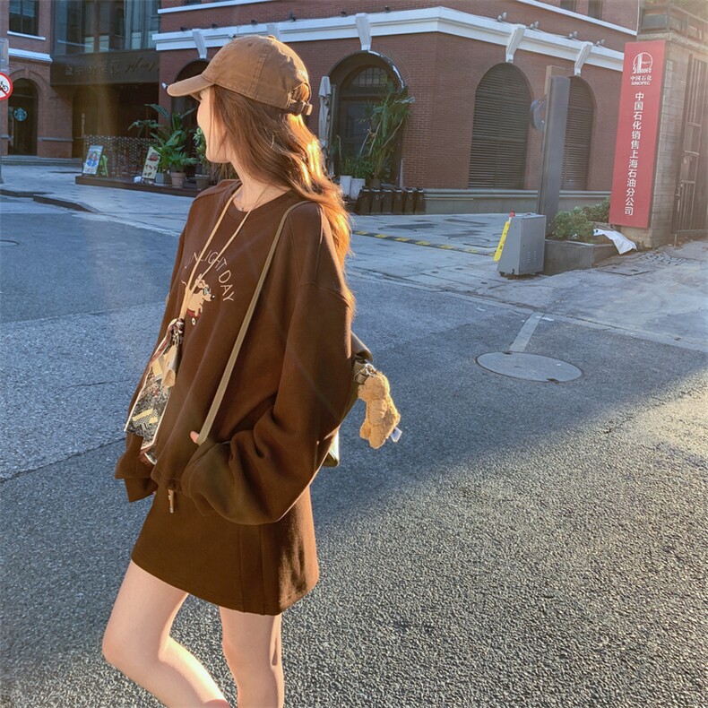 卡通印花卫衣套装裙女2025秋季新款复古宽松减龄小个子短裙两件套,女装套装/套裙,2C317