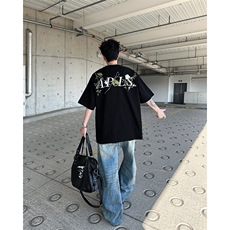 美式高街刺绣花卉短袖t恤男女夏季宽松刺绣字母情侣上衣T5083-P43，男装T恤，星座308B-1