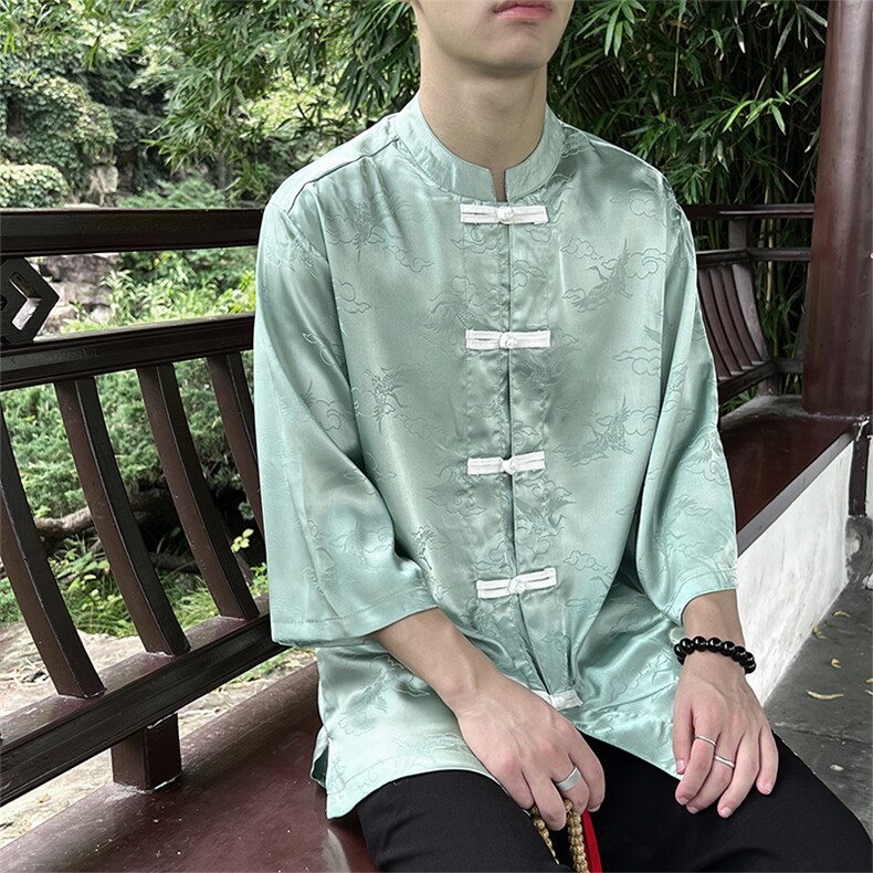 春夏新款男女风中式复古立领提花衬衫CS68-P60,男装衬衫,电商A021
