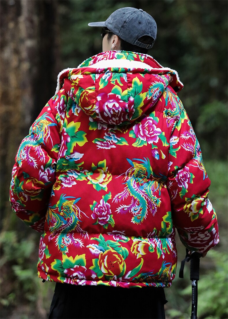 A1情侣装东北大花羊羔毛棉衣保暖防寒风汉服团队服可脱卸帽图片