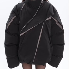 F94-P89美式高街设计感压褶棉服外套女不规则小众潮牌保暖加厚，男装棉衣，电商B323A