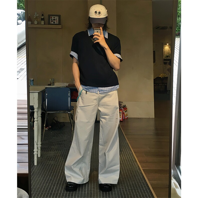 拼接格子短袖POLO衫情侣款日系假两件T恤610A-1-LY20-P35,男装T恤,星座610A-1