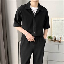 朝风夏季新款短袖衬衫套装五分袖衬衣A328-2236-P105K145，男装休闲套装，星座406