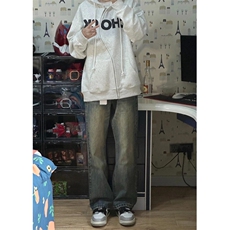 复古蓝牛仔裤男款夏季高个子弯刀微喇裤直筒N9131，男装牛仔裤，星座1116A-1（原606A）