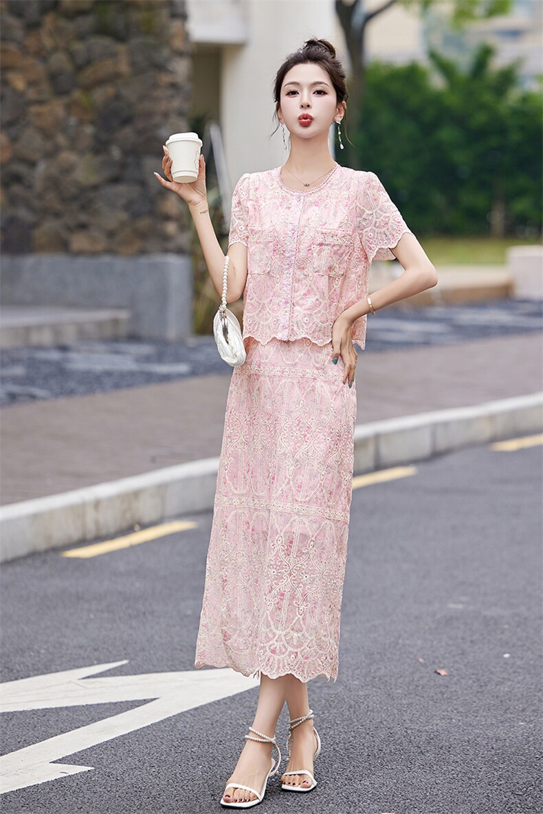 时尚潮流2024年夏季短袖新中式两件套装裙子女,女装套装/套裙,橙子家