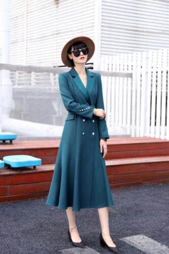 鱼尾式银丝梭织料风衣裙，女装风衣，澳洛菲