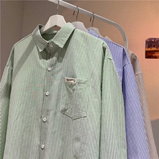 春夏新品条纹长袖衬衫男女休闲情侣宽松秋款衬衣外套CS15-P40，男装衬衫，星座222-7