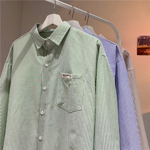 春夏新品条纹长袖衬衫男女休闲情侣宽松秋款衬衣外套CS15-P40图片