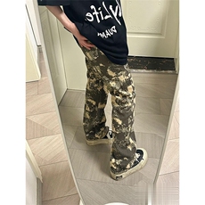 2025秋季美式中性迷彩微喇牛仔裤男街头宽松拼接直筒休闲G970-P55，男装牛仔裤，星座301D-3