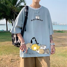YT26155-P30亚短袖t恤男大码五分袖男宽松七分袖港风模特，男装T恤，电商A040