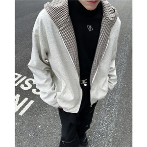 美式双面穿格子连帽外套男春季棒球服夹克上衣拉链卫衣WB384-P67图片