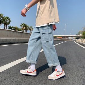 阔腿牛仔裤男韩版网红潮牌ins宽松痞帅直筒工装裤N5008-P45控价59图片