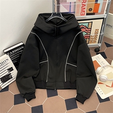 卫衣男款拉链连帽春秋季美式复古潮牌小众宽松休闲外套W0192-P65，男装卫衣，星座308B-1
