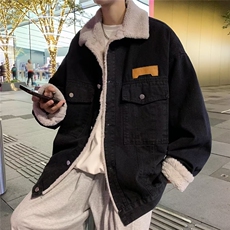 冬季新款羊羔毛棉衣男加绒牛仔外套潮流宽松情侣棉服加厚夹克上衣，男装工装外套，星座410-7