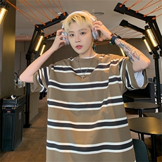 夏季日系简约休闲短袖T恤男圆领半袖条纹宽松上衣现货T1795-P40，男装T恤，星座512-4