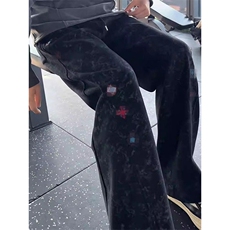 春装高品质扎染刺绣工艺弯刀卫裤男重磅复古垂感休闲运动裤阔腿裤，男装休闲裤，电商A443