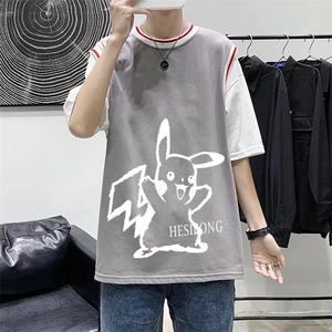 男圆领T恤宽松假两件短袖Q908P28图片